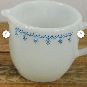 Vintage Pyrex White and Blue Milk Glass Creamer